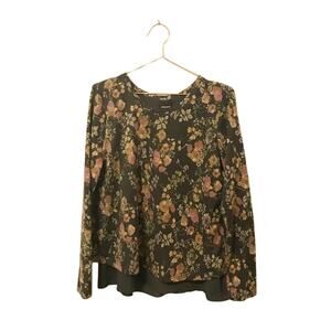 Floral Print Tie Neck Top - Size Medium